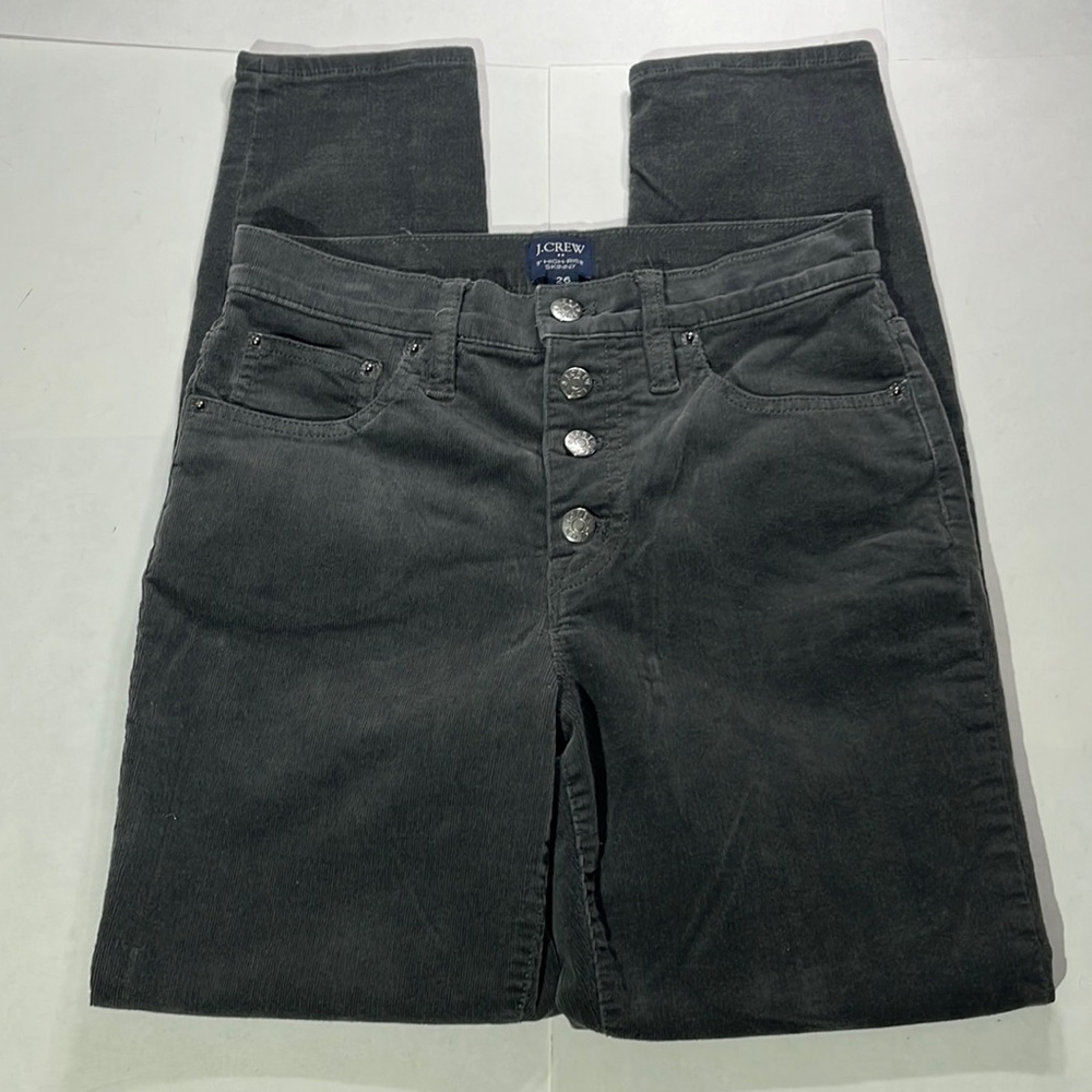 J. Crew 9" High-Rise Skinny gray corduroy pants exposed button fly sz 24 and 26